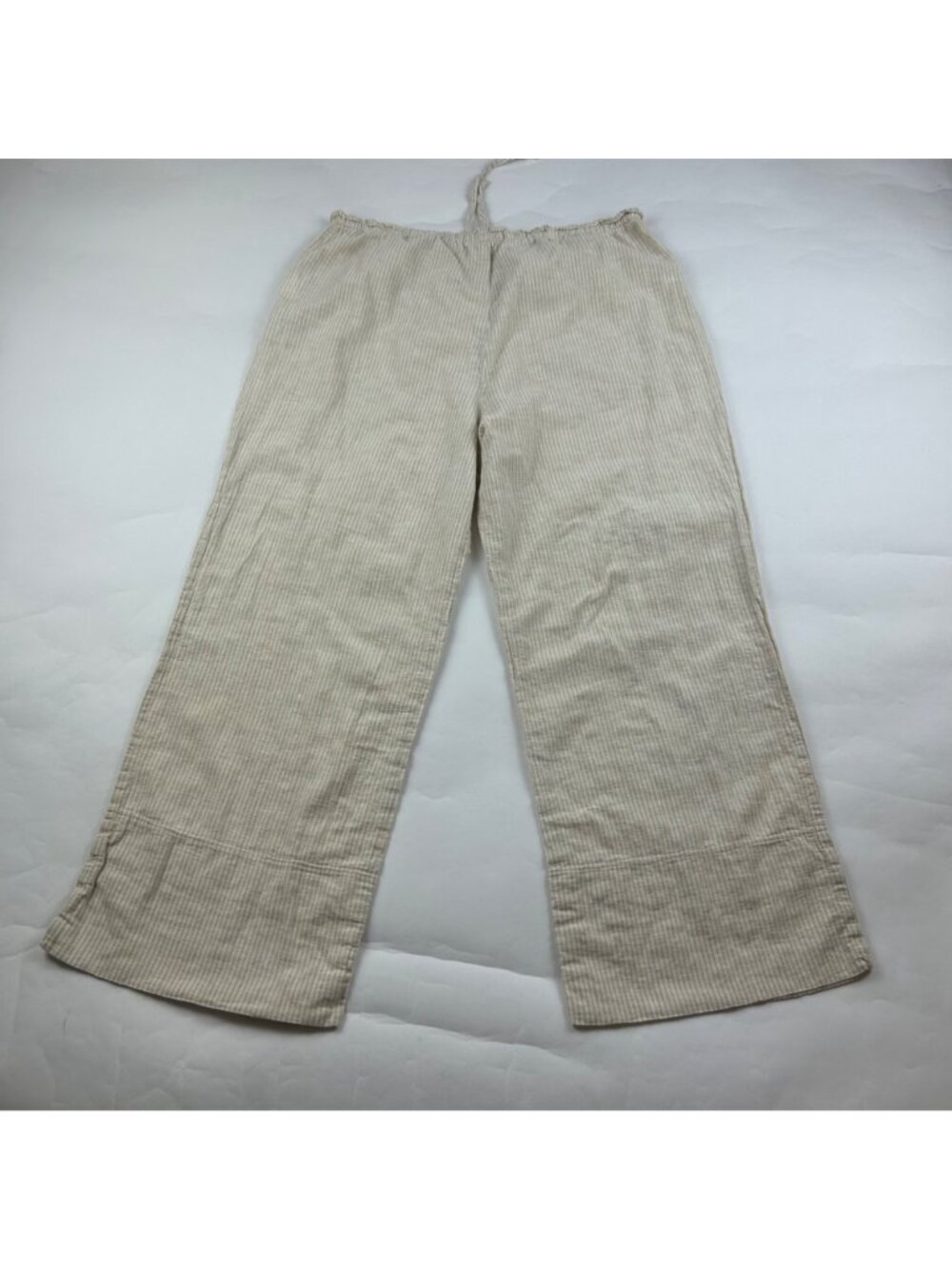 Zara Tan Striped Linen Blend Wide Leg Cropped Lounge Pant M - Picture 5 of 6